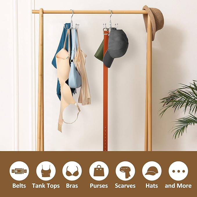 ZEDODIER 2 Pack Purse Hanger Organizer for Closet, Rotatable Sturdy Purses Holder Holds 16 Bags, Metal Space Saving Closet Organizers and Storage, Silver