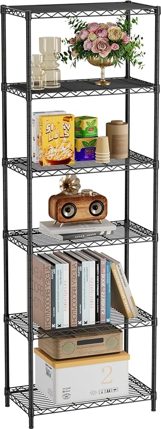 6 Tier Adjustable Storage Shelves,Heavy Duty Metal Utility Shelf 900LBS Capacity,Wire Shelving Unit Organizer Rack for Home,Kitchen,Office,Bathroom,Pantry Room,12" D x 22" W x 69" H,Black