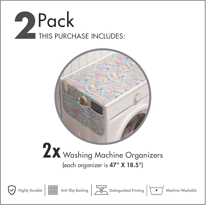 Ambesonne Pastel Washing Machine Organizer Pack of 2, Colorful Diamond Gemstone Rich Feminine Women Fashion Theme Digital Print, Anti-Slip Cover for Washers Dryers, 47" x 18.5", Pastel Coconut
