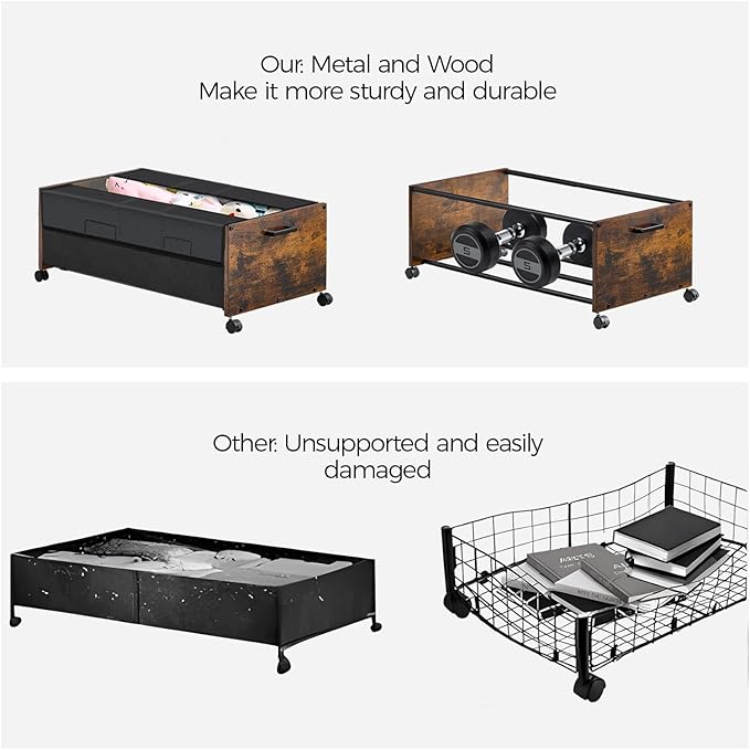 Under Bed Storage with Wheels, Under Bed Storage Containers, UnderBed Drawers with Metal Frame, for Clothes Shoes Blanket