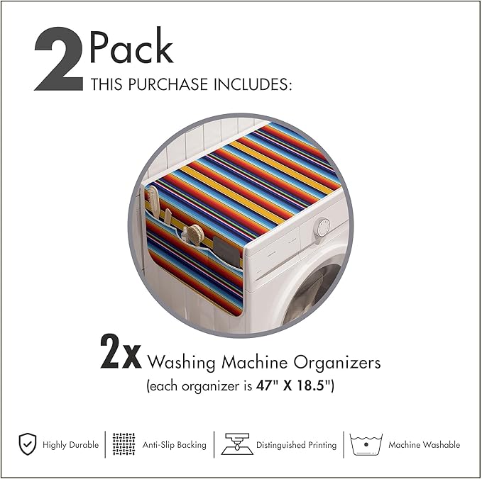Ambesonne Colorful Washing Machine Organizer Pack of 2, Vertically Flowing Straight Stripes Festival Theme Simplistic Flows of Strips, Anti-Slip Cover for Washers Dryers, 47" x 18.5", Burgundy Blue