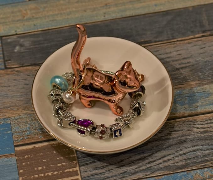 ROSA&ROSE Ring Holder Jewelry TrayâHandmade Cat Ring Dish,Romantic Gift for Her,Wedding,Birthday Gift for Girlfriend,Wife Personalized Jewelry Holder,Cute Cat Decor