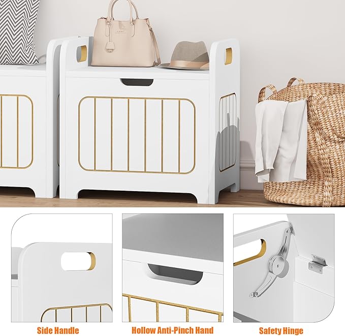 White Wooden Storage Chest, Small Cube Storage Box Organizer with Handles, Storage Bin for Books and Clothes, Square Side Table for Entryway, Living Room or Bedroom