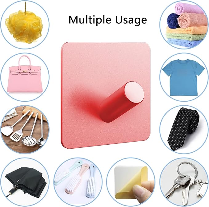 PMMASTO Self-Adhesive Towel Hooks - Sticky Heavy Duty Wall Robe Coat Hook for Hanging- Shower Hooks(Rose Gold, “/ ”Shape 6PC)