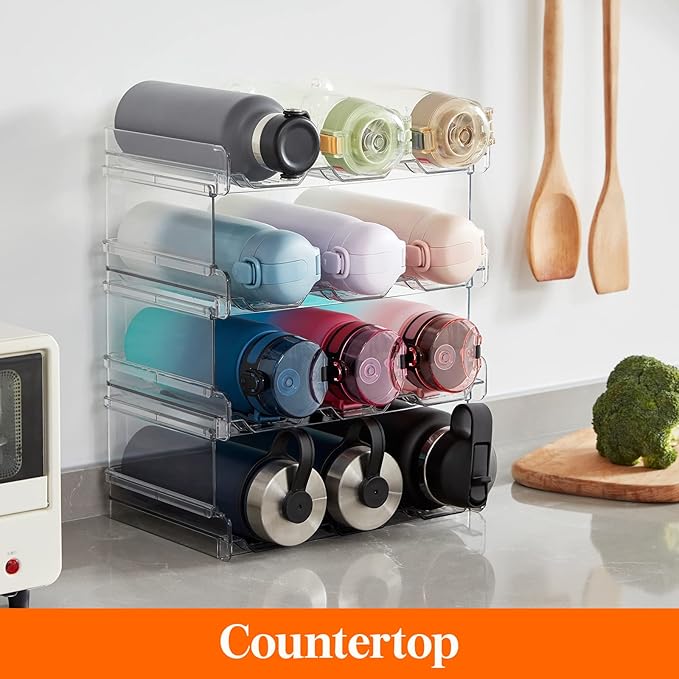 Lifewit 4 Tier Stackable Water Bottle Organizer for Cabinet, Plastic Bottle Holder Fits 12 Bottles/Tumblers up to 3.8" Diameter for Pantry/Countertop/Cupboard, 28 x 19 x 34 cm/11 Ã 7.5 Ã 13.4"