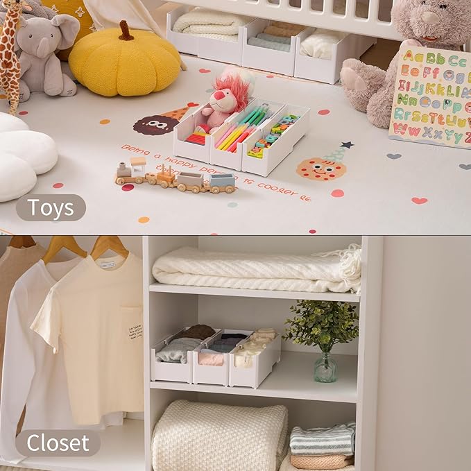 Adjustable Storage Bins for Home and Kitchen, Deep Stackable 3 Pieces Different Sizes Organizing Boxs for Cabinet Pantry Closet Refrigerator and Cupboard in White Plastic,WH-AD-White-Set-3PC