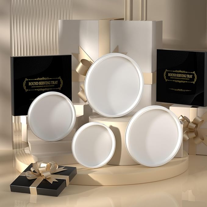 HGF Bathroom Tray for Sponge Soap, 10 Inch Light Metal Round Decorative Tray for Kitchen Counter Sink Centerpiece Countertop Organizer, Perfume Candle Vanity Trays for Bathroom Decor, Totally White