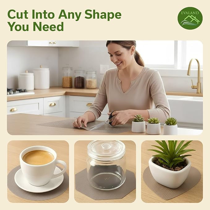EVALAND Shelf Liners for Kitchen Cabinets Non-Adhesive 12" x 33 FT Beige Drawer Liner Non Slip, Washable Cabinet Liner, Waterproof Shelf Liners for Cabinets, Refrigerator Bathroom Pantry - Thickened