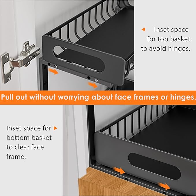 HBL' 1-Pack Large Metal Under Sink Organizer, 2-Tier Slide-Out Under the Kitchen Sink Organizer and Storage,Height Adjustable Under Sink Storage Shelves for Bathroom.