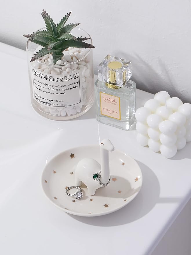 PUDDING CABIN White Dinosaur Ring Holder - Unique Jewelry Dish Tray for Rings, Earrings, Bracelets Organizer - Cute Gifts for Women, Girls, Her Birthday, Christmas, Wedding Gifts