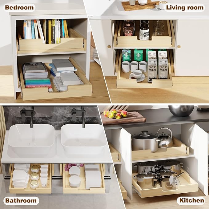 Pullout Cabinet Organizer, 29''W×21''D×3''H Slide Out Shelves for Kitchen Cabinets, Pull out Drawers for Kitchen Cabinets, Pantry, Bathroom, & Storage Organization