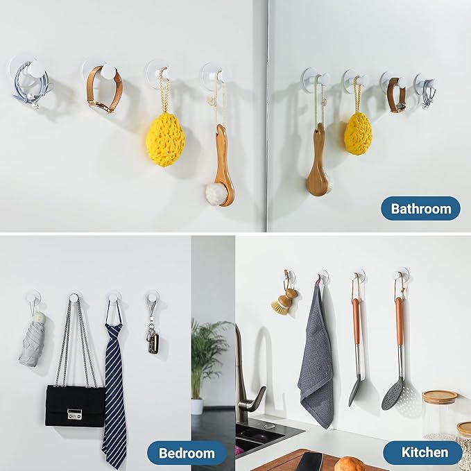 SAYAYO White Hooks for Hanging, Self Adhesive Hooks Coat Hook Wall Mount, White Towel Hook for Bathrooms, Stick on Hook SUS304 Stainless Steel, 4pcs