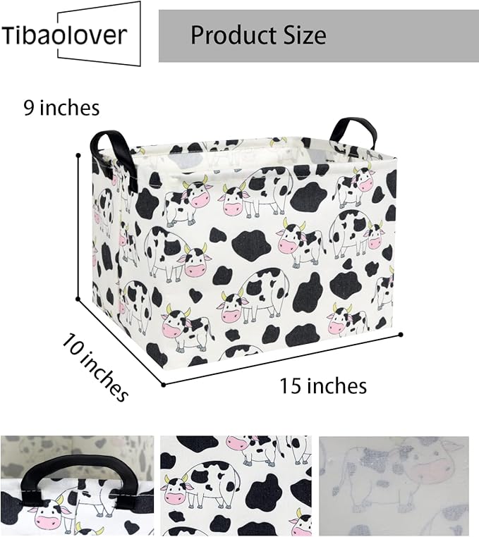 Rectangular Kids Storage Gift Basket - Baby Storage Bin Organizer - Cute Kids Toy Shelf Book Basket Room Decor (Cow)