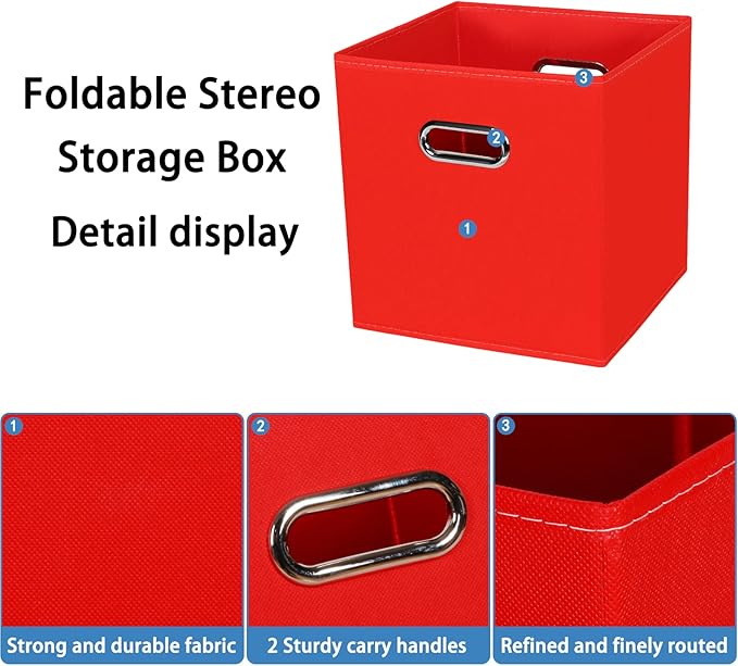 STOREONE 13 Inch Cube Organizer Bins ,Black Fabric Storage Bins,Foldable Storage Bins Basket with Dual Handles Fabric Organizer Bins and Storage Box,Set of 6,Red