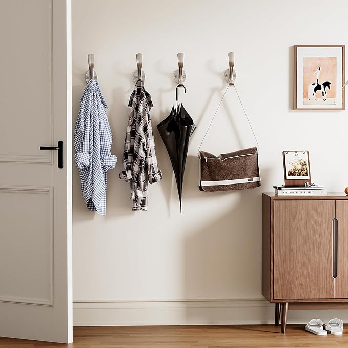 Coat Hooks Heavy Duty - Easy to Install Metal Towel Hooks Fashionable Wall Hooks for Hanging Hat, Towel, Key, Robe, Scarf, Bag, Cap (8 PCS Silver)