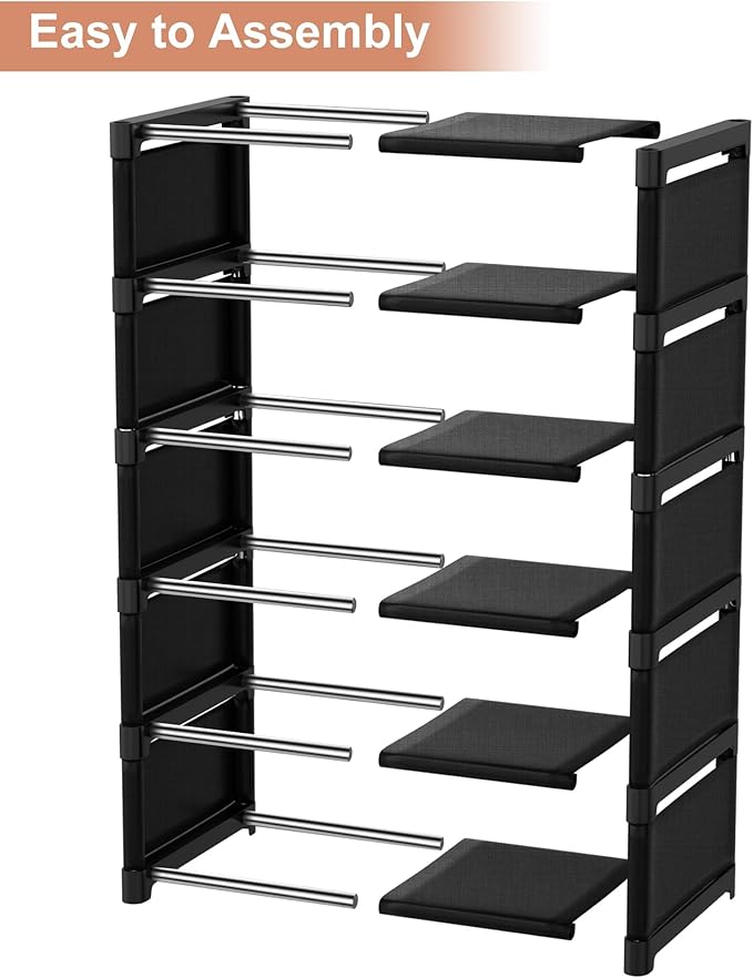 6-Tier Narrow Shoe Rack, Vertical Small Space Shoe Organizer, 9.84" Compact Slim Shoe Shelf for Closet & Entryway, Sturdy & Tool-Free Assembly, Adjustable Height for Boots
