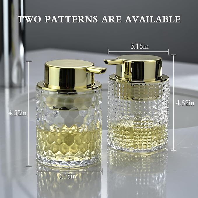 Foaming Glass Soap Dispenser,Hand Foam Soap Dispenser for Kitchen & Bathroom-2 Pack(B-Type Clear Glass/Gold Pump)