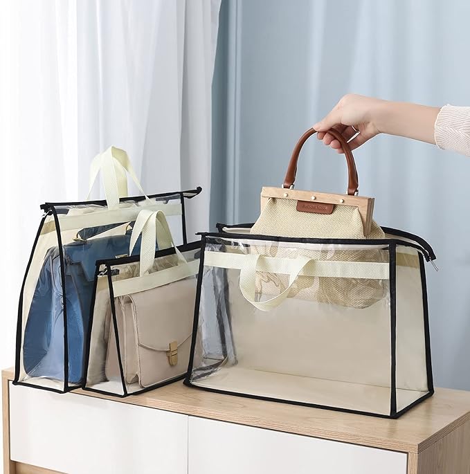 Interesse 9 Pack Dust Bags for Handbags, Clear Handbag Storage, Purse Storage Organizer for Closet, Purse Cover Hanging Closet Organizer with Zipper