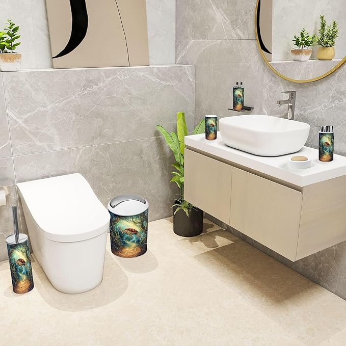6 Piece Bathroom Accessories Set Turtle s Kelp Bubbles Wonder Trash can Toilet Brush Holder Toothbrush Holder Toothbrush Cup Soap Dispenser Soap Dish for Home