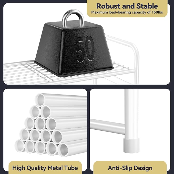 Shoe Rack Metal, Closet Shoe Organizer 4 Tier, Stackable & Adjustable, White