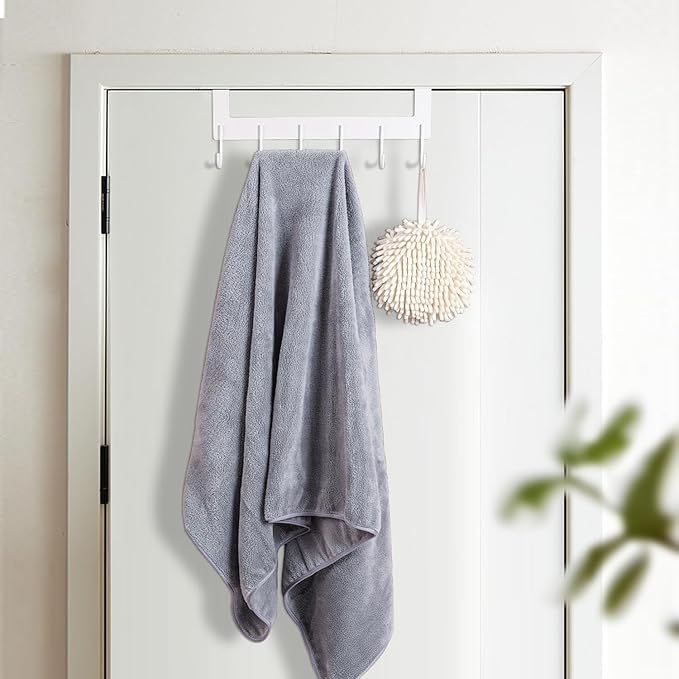 Over The Door Towel Rack, Over The Door Hooks,Heavy Duty Metal Over The Door Hanger, Door Hooks for Hanging Coat, Towel, Bag, Robe - 6 Hooks(Matte White 2Pcs)