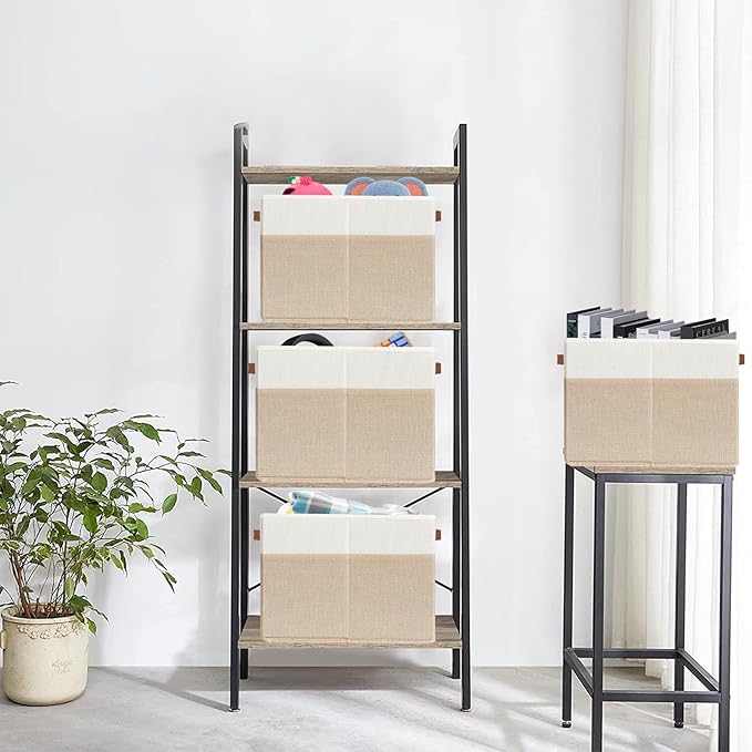 SNWDN 6 Pack Large Fabric Storage Baskets for Organizing Collapsible Fabric Storage Bins with Handles for Home and Office Organizing (White/Beige 13x13x13 Inches)