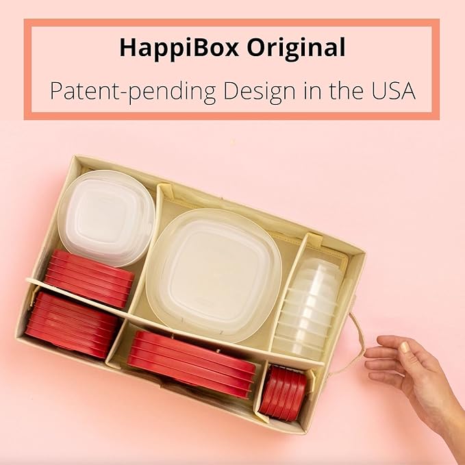 Food Storage Container Organizer 2pc - Lid Organizer Box - Adjustable Kitchen Organizing Box - Compatible with Tupperware Glad Rubbermaid Ziploc Containers - Drawers and Cabinet Organization (2)