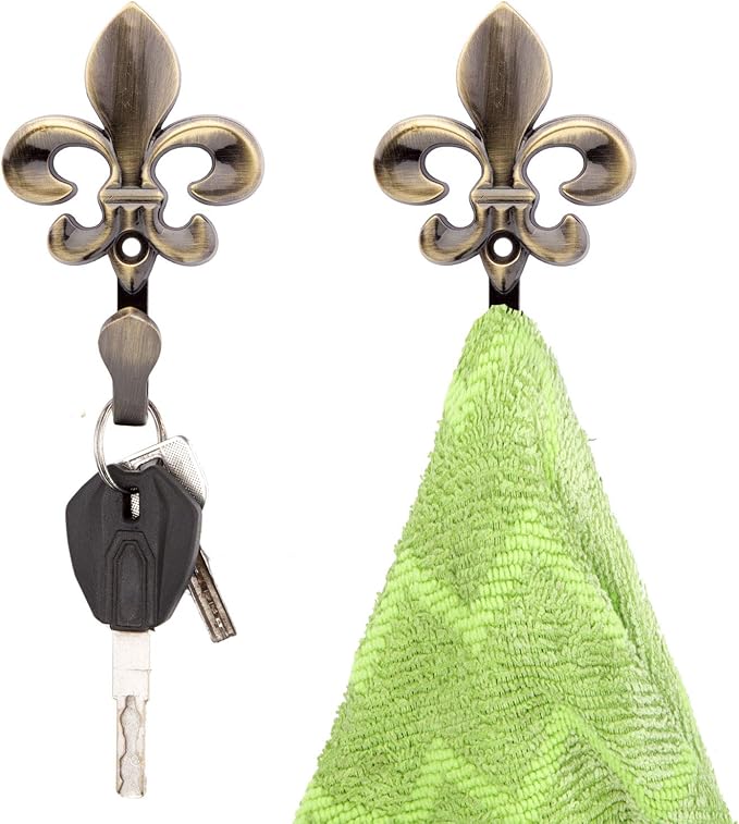 Bathroom Towel Hooks, Decorative Wall Hooks Coat Hooks Heavy Duty Metal Hooks Wall Mounted Hanging Hooks for Hanging Key Purse Robe Hat Scarf Belt Handbag Cup Mug 4 Pack (Bronze)