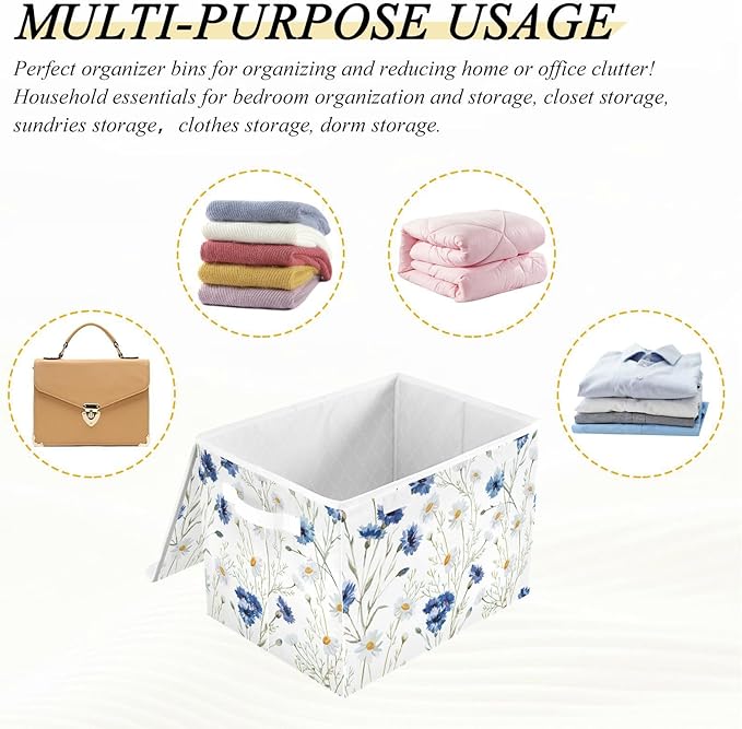 Collapsible Storage Bins with Lids Decorative Fabric Storage Cubes Closet Organizer and Storage Basket Boxes Containers for Clothes Box Chest Folding Rectangle Floral