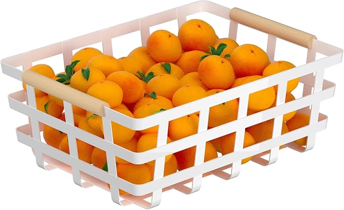 Wire Metal Baskets Farmhouse Baskets Storage Organizer Farmhouse fruit Bin Metal Wire Food Storage Basket Organizer for Kitchen Cabinets, Pantry
