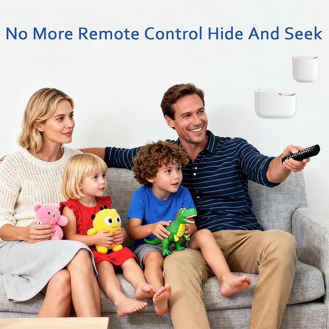 Remote Holder Wall Mount TV FAN Remote Control Holder Bedside Caddy Wall Organizer Phone Holder for Office Adhesive Media Player Controller Holder Box Tray Home Desk Nightstand White 2Big 2Small