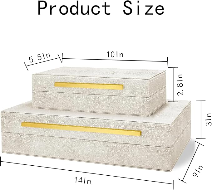 Modern Decorative Box Faux Shagreen Leather, Decorative Storage Boxes with Lids for Home Decor, Large Multifunctional Storage Jewelry Box Organizer(Ivory)