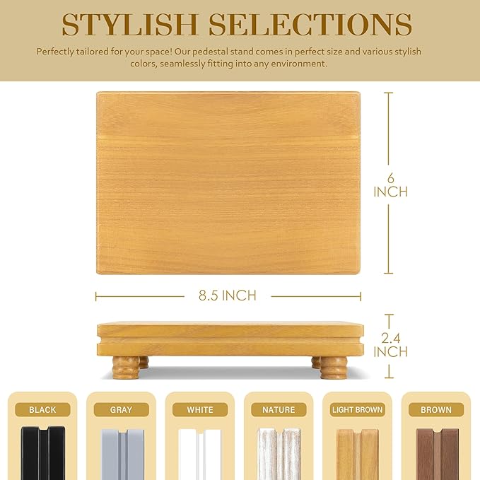 EOSAHR Decorative Pedestal Stand for Home Decor â Farmhouse Wooden Tray as Soap Holder & Bathroom Counter Organizer - Display Stand to Elevate Bathroom Decor (Light Brown)