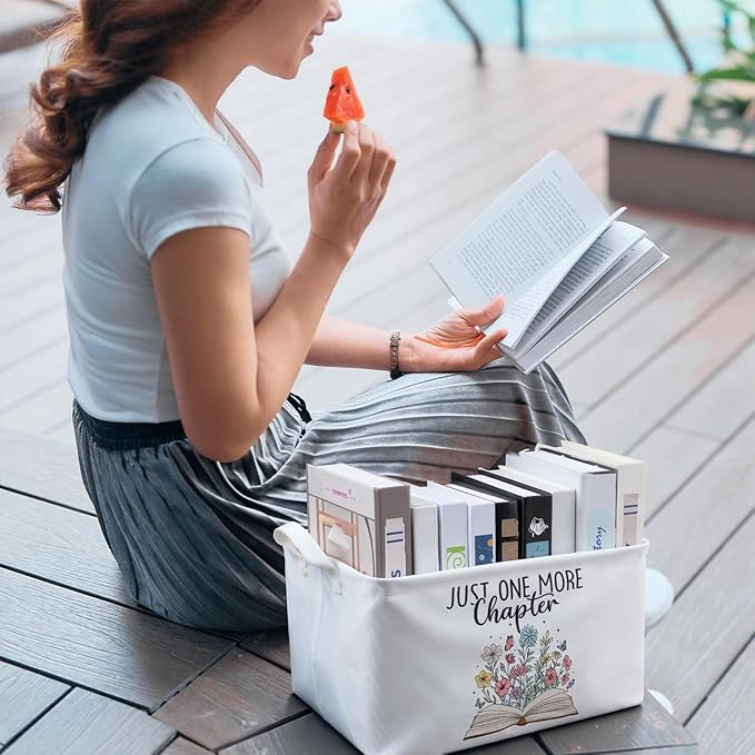 Marsui Book Lover Gifts Just One More Chapter Book Storage Basket to Be Read List Storage Bin Bookish Accessories Bookworm Gift for Club Members Student Teacher Reading Accessories