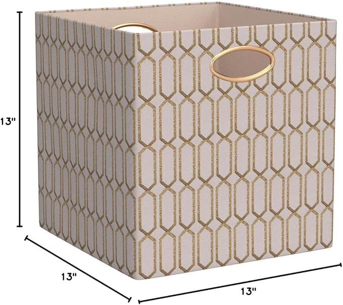 Posprica Storage Bins, Storage Cubes,13Ã13 Fabric Drawers Organizer Basket Boxes Containers (13Ã13Ã13/4pcs, Cream/gold geometry Pattern)