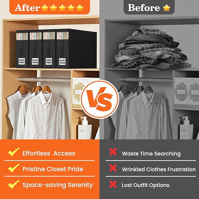 WOWBOX Sheet Organizers and Storage,Closet Bed Sheet Organizer Under Bed Storage and Organization with Label Cards & Clear Window for Bedding Sheets,Duvet Covers,Blankets (10 Pack,Black)