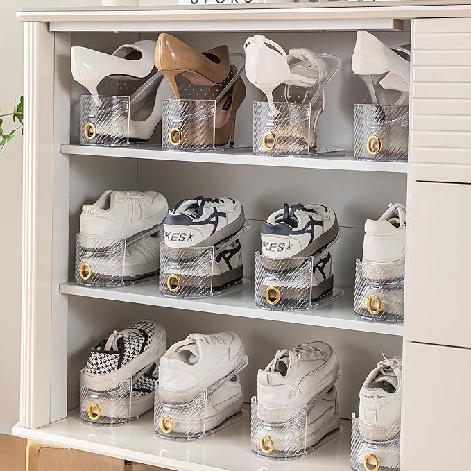 Shoe Slot Organizer 10 Pack - Shoe Slots,Can Save 50% of Shoe Stackers Space,Adjustable Shoe Stacking Device, Double-Layer Design for Shoe Slots Organizer for Closet.