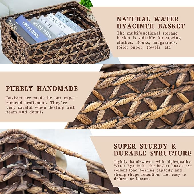 Rectangular Wicker Storage Basket with Iron Structure & Wood Accents, 15.75Ã11.42Ã7.09 Inches, Perfect for Home Organization