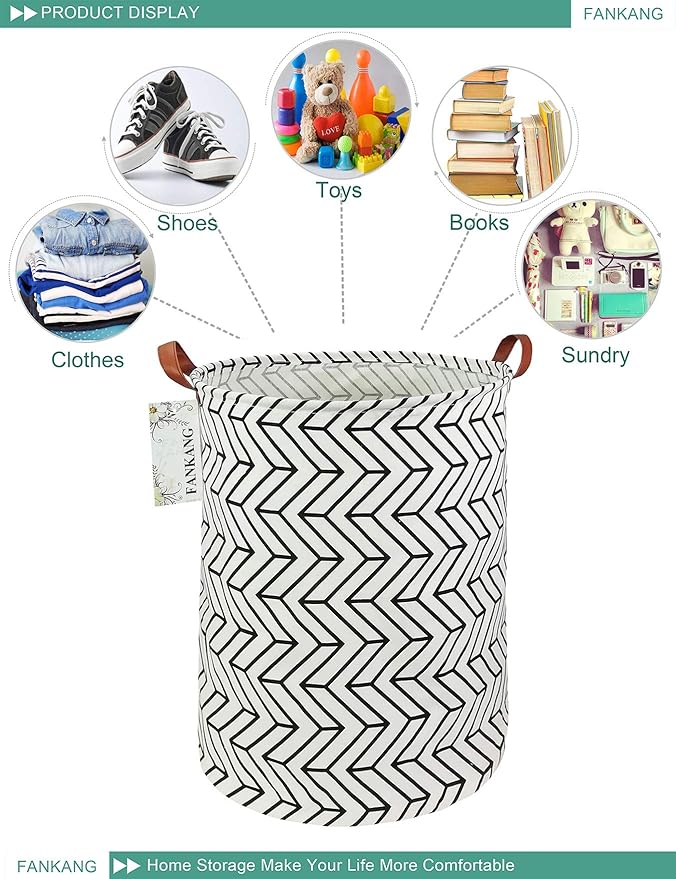 FANKANG Storage Basket, Nursery Hamper Canvas Laundry Basket Foldable with Waterproof PE Coating Large Storage Baskets for Kids Boys and Girls, Office, Bedroom, Clothes,Toysï¼Geometricï¼