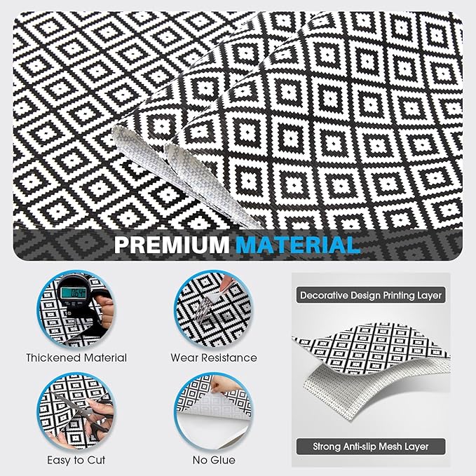 Coavas Extra Grip Thickened Shelf and Drawer Liner - Non-Adhesive Non-Slip Waterproof Mats for Kitchen Cabinets, Drawers, Shelves, Dresser & Cupboard, Easy Cut DIY (Black Rhombic, 12IN x 30FT)