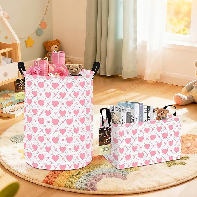 HUNRUNG Laundry Hamper,Large Canvas Fabric Lightweight Storage Basket Toy Organizer Dirty Clothes Collapsible Waterproof for College Dormsï¼Round-Heartï¼