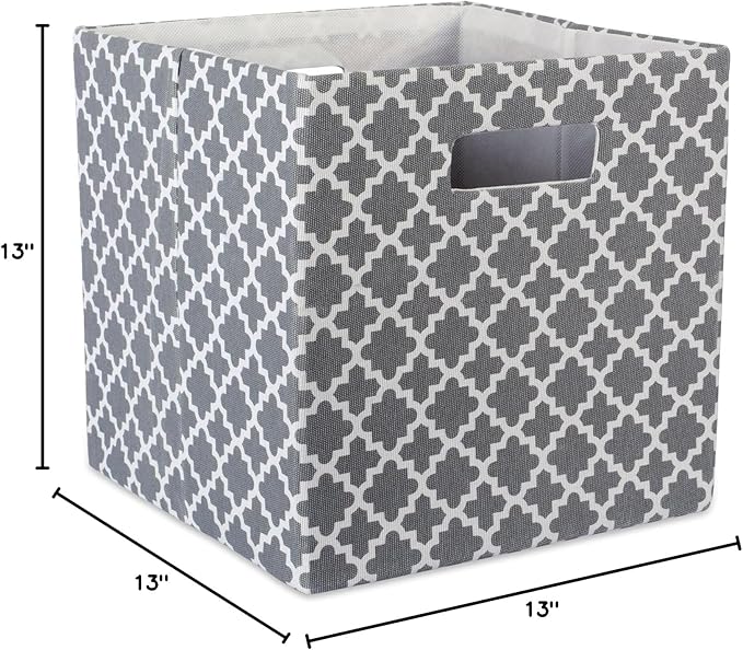 DII Hard Sided Collapsible Fabric Storage Container for Nursery, Offices, & Home Organization, (13x13x13") - Lattice Gray