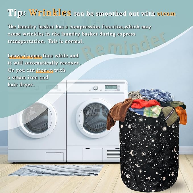 Moon and Stars Laundry Basket Foldable With Handles Colorful Tote Bag Oxford Cloth Funny Galaxy Laundry Hamper Clothes Storage Bucket Toy Organizer 18.9"x16.5" For Bathroom/Laundry/Bedroom
