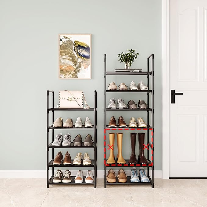 10-Tier Tall Shoe Rack, Adjustable 20-25 Pairs Shoe Shelf Storage Organizer for Entryway Hallway Closet Bathroom Living Room (Black)