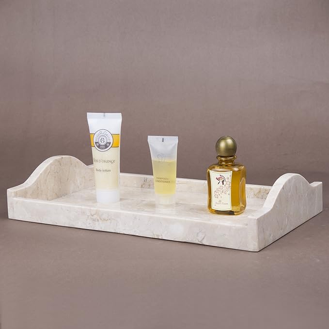Creative Home Champagne Marble Arch Vanity Tray â Large 12.5" x 7.2" Beige Marble Organizer for Bathroom Countertop