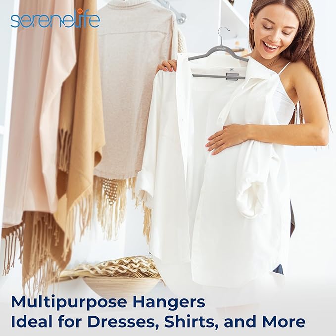 SereneLife 200-Pack Velvet Hangers – Space-Saving Non-Slip Gray Clothes Hangers with 360° Swivel Hooks, Heavy Duty Ultra-Thin Design for Coats, Shirts, Dresses & More – Durable & Lightweight