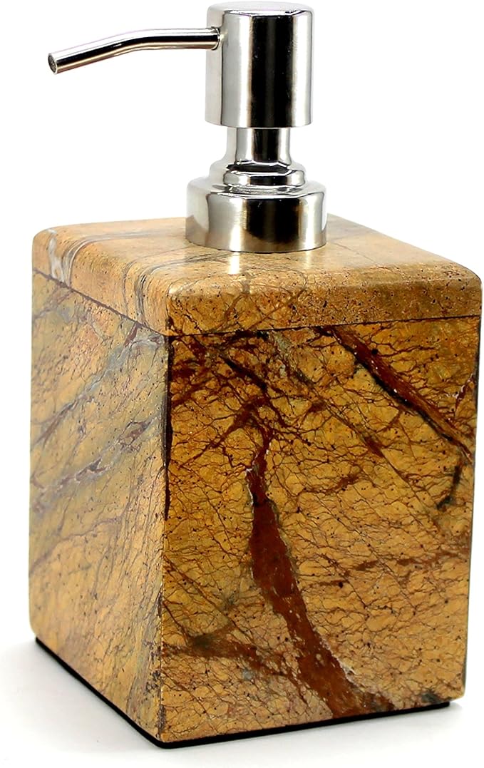 Bathroom Accessory Set Made from Natural Stone - Bath Accessories Set of 4 Includes Soap Dispenser, Toothbrush Holder, Tumbler and Soap Dish (Brown)