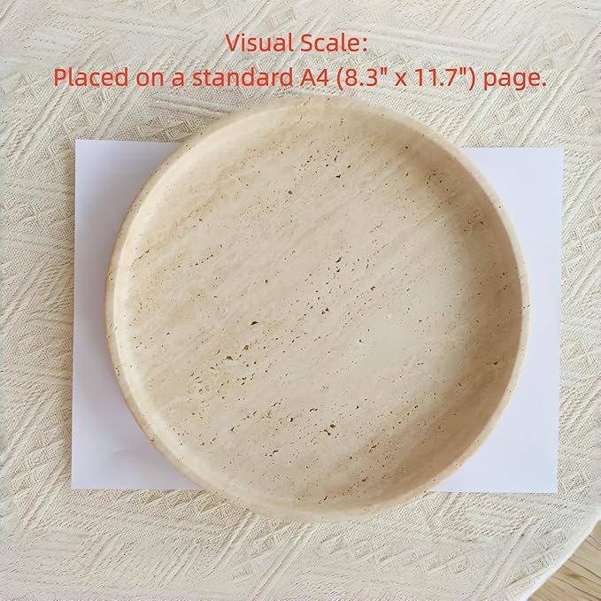 Natural Travertine Vanity Tray â Round Beige Marble Tray for Bathroom, Jewelry, Candle, Perfume, Nightstand & Kitchen Decor, 10 Inch Wabi-sabi Style Decorative Stone Catchall Organizer