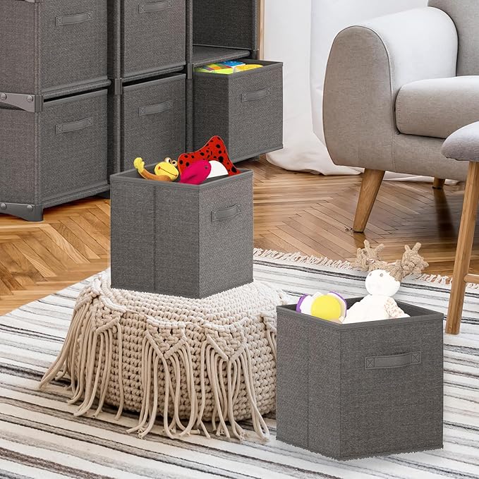 Nestl Foldable 6 Cube Storage Organizer Bins, Fabric Storage Cubes, Grey, 11-Inch