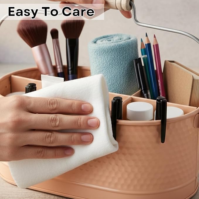 Alpha Living Home Metal Utensil Caddy - 4 Compartment Silverware, Flatware, Cutlery Holder with Handle - Kitchen Organizer for Countertop, Buffet, Picnic, BBQ, Farmhouse(Peach)